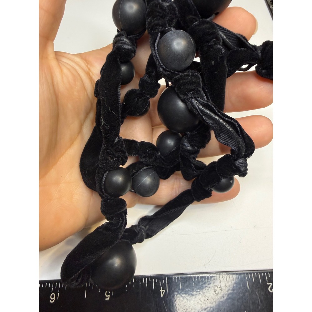 Black Velvet Wrapped Chunky Bead Necklace Matte Black Statement Jewelry 39 Inch